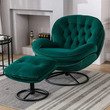 Velvet Swivel Accent Chair Set with Footrest and Metal Base