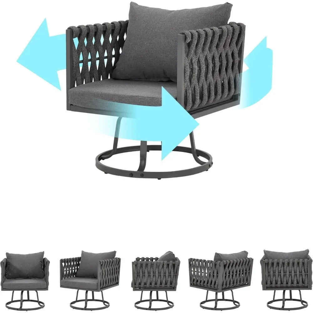6-Piece Aluminum Patio Set - Includes Swivel Chairs, Ottoman, Coffee Table with Woven Rope Design