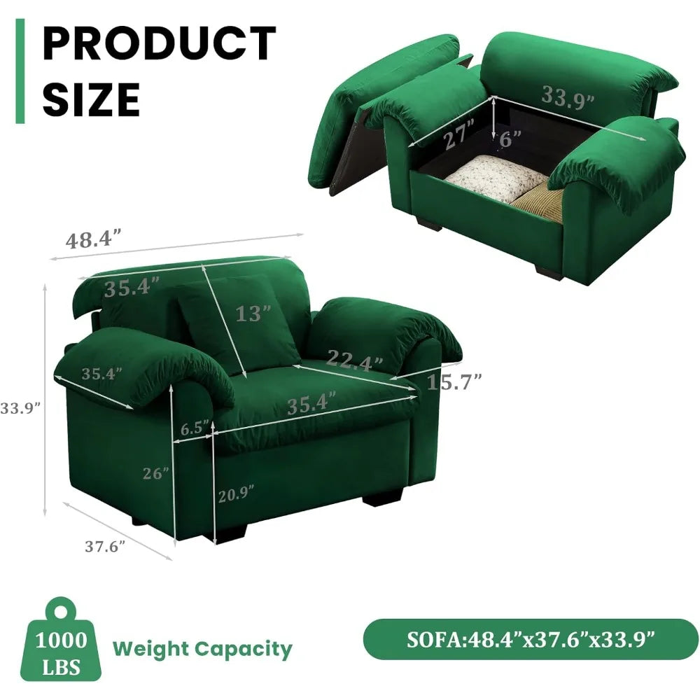 Chaise Lounge Storage Sofa with Velvet Upholstery for Apartment
