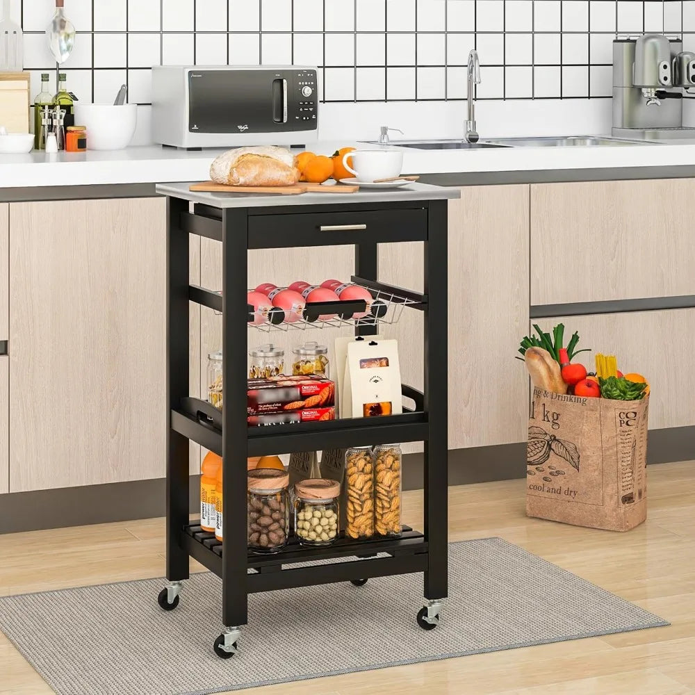 Mobile Kitchen Cart with Stainless Steel Top