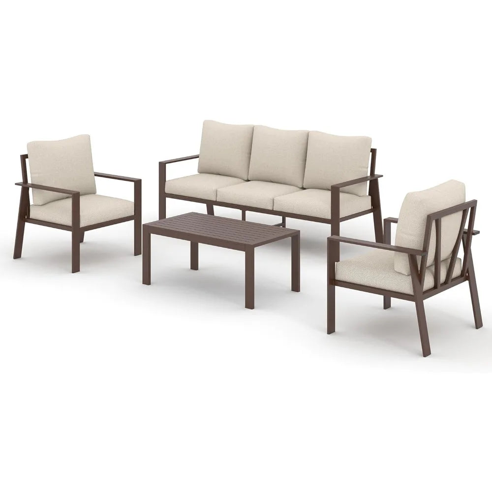 4-Piece Aluminum Patio Set - 5-Seater with Water-Resistant Cushions and Table