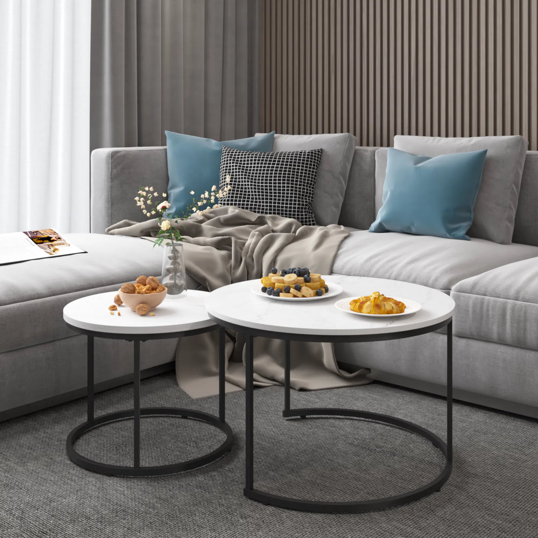 Set of 2 Round Nesting Coffee Tables - 27.6"