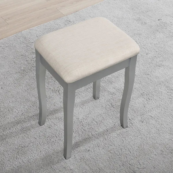 Silver Wooden Vanity Table with Stool