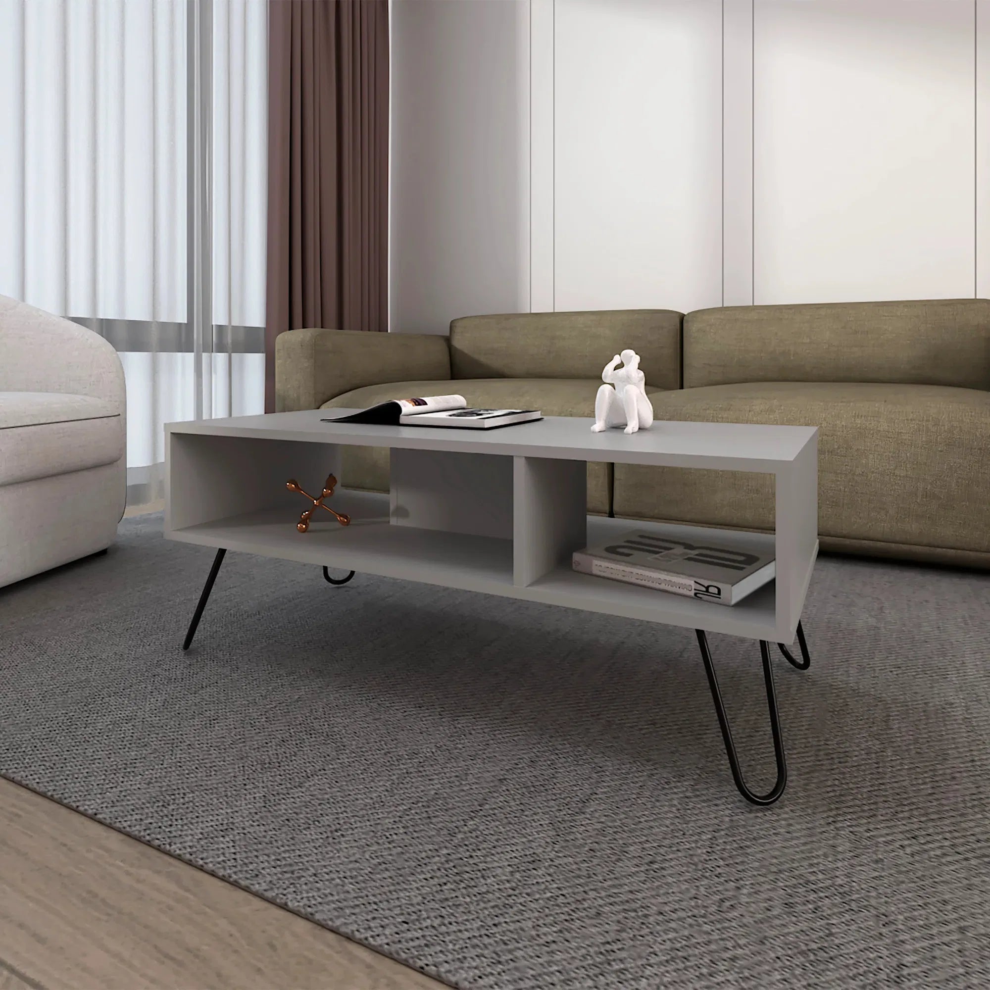 Smoke Coffee Table with 2 Shelves