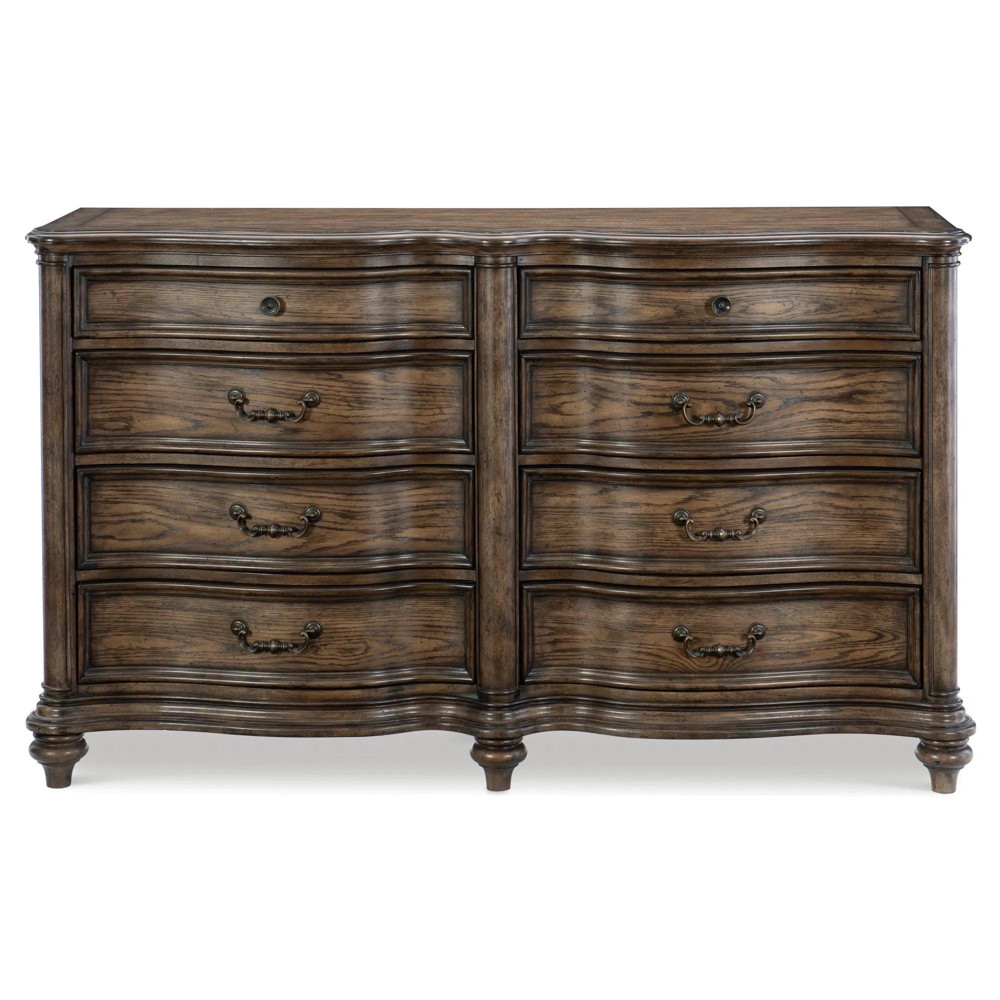 Brown Oak Traditional 8-Drawer Dresser