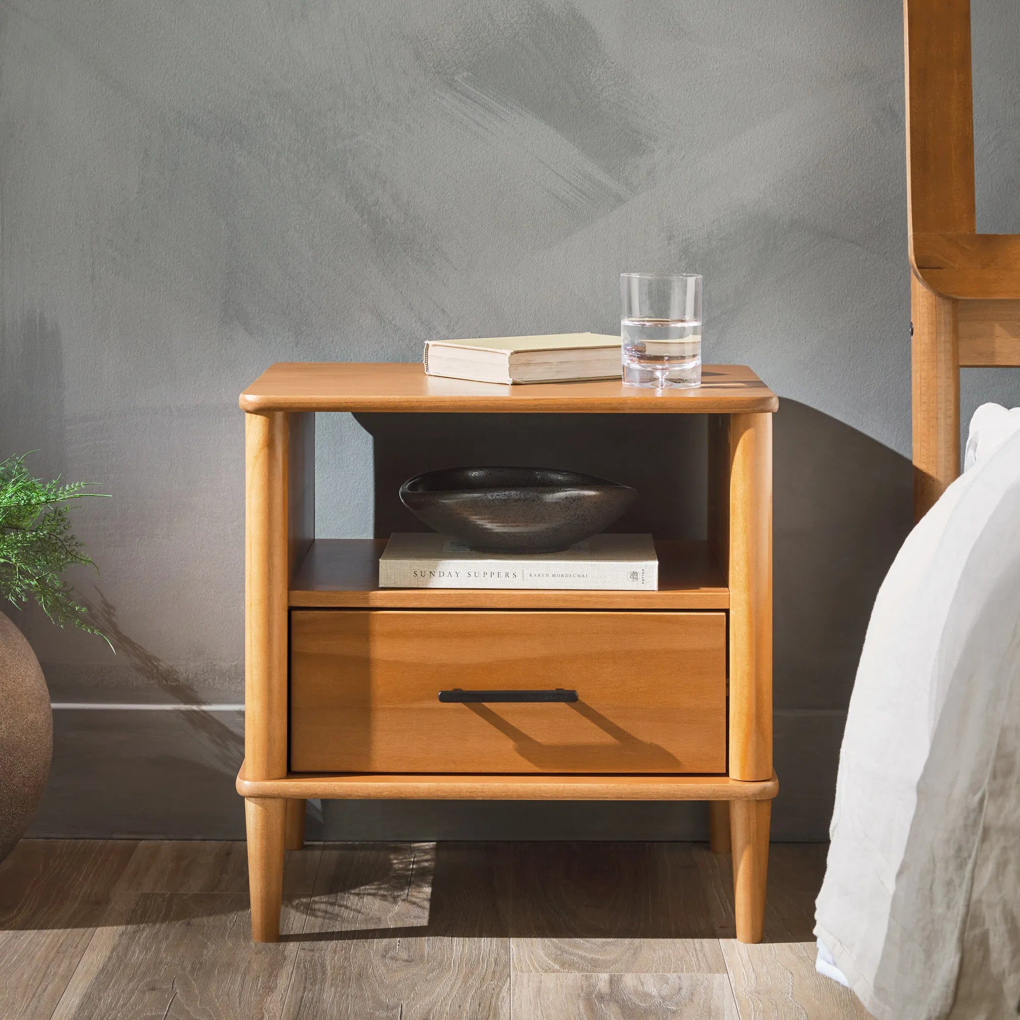 Caramel Transitional Nightstand with Spindle Accents