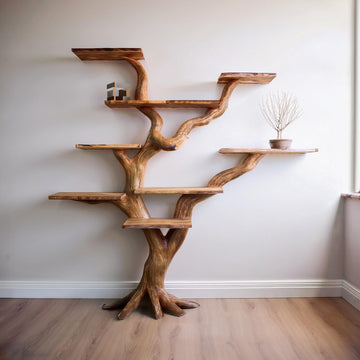 Carved Wood Tree-Inspired Bookshelf