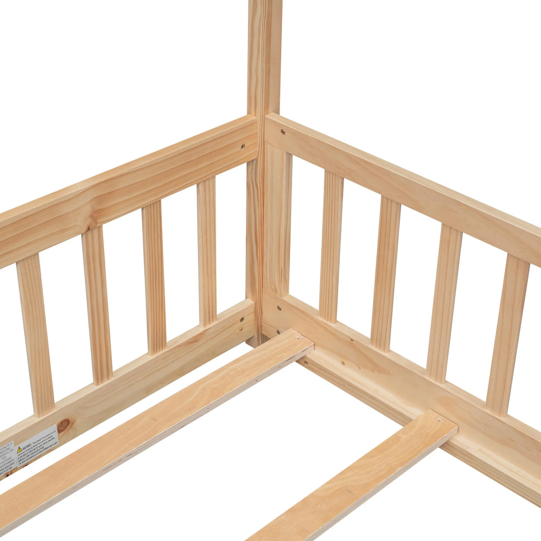 Natural Wood Twin House Bed with Guardrails