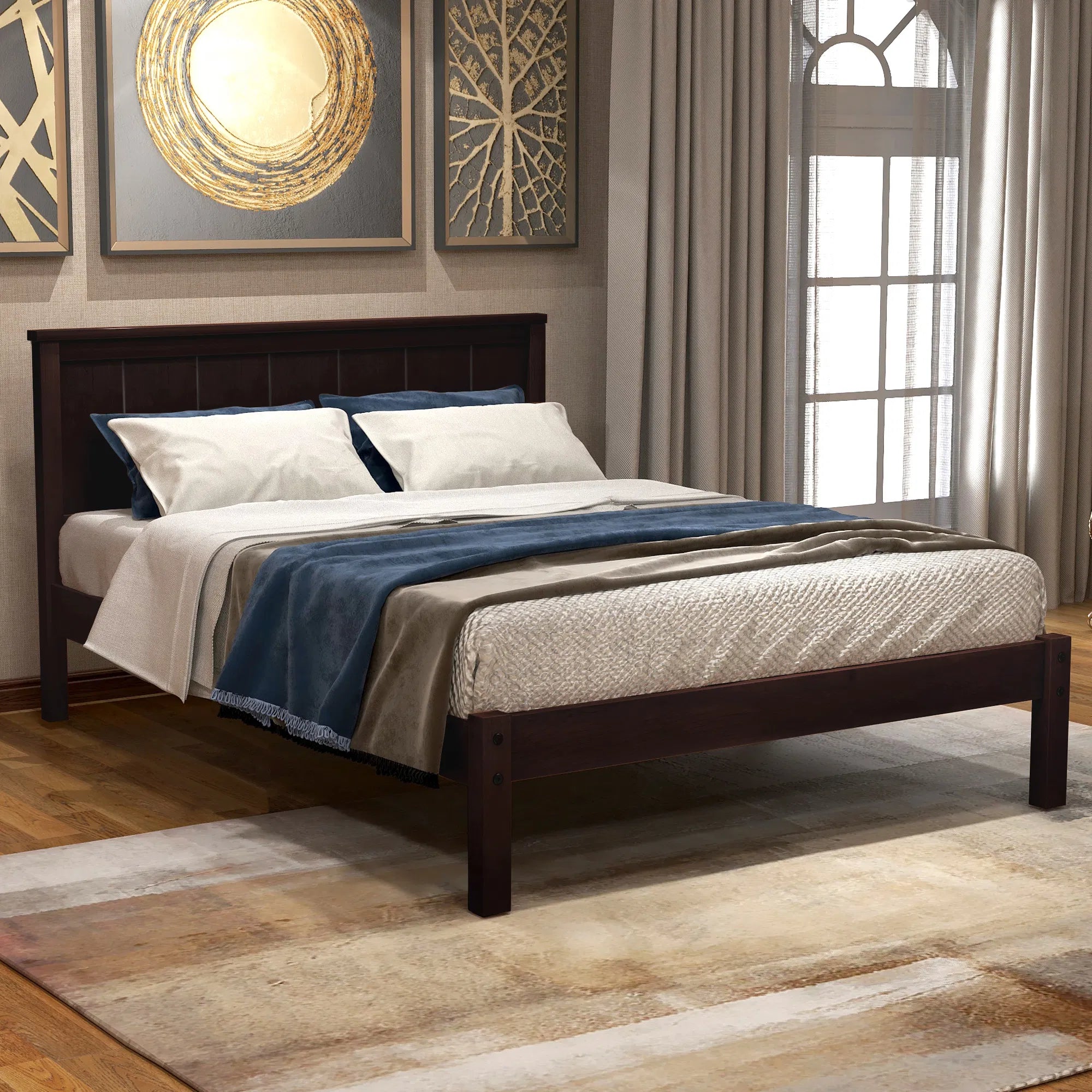 Twin Espresso Platform Bed with Headboard