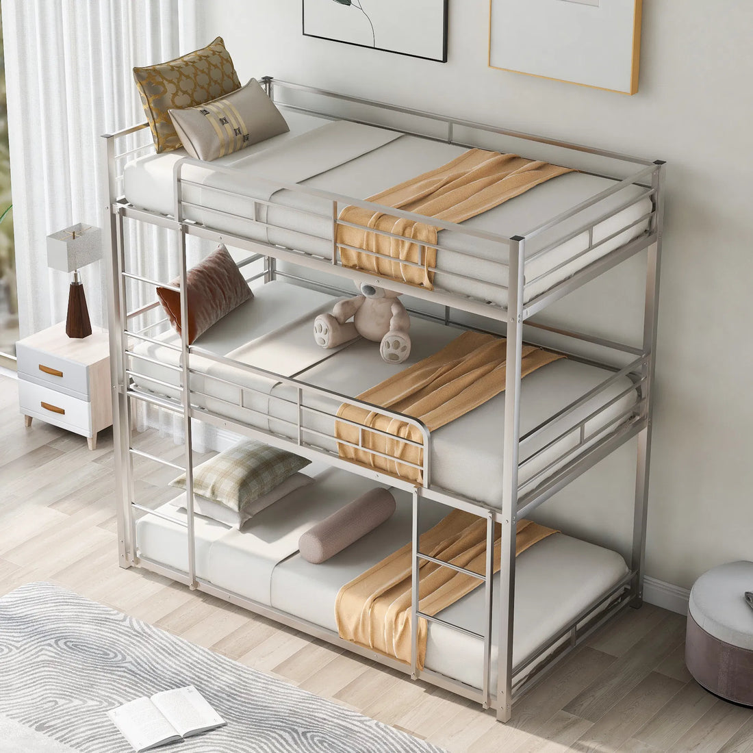 Twin Triple Bunk Bed – Silver, Metal