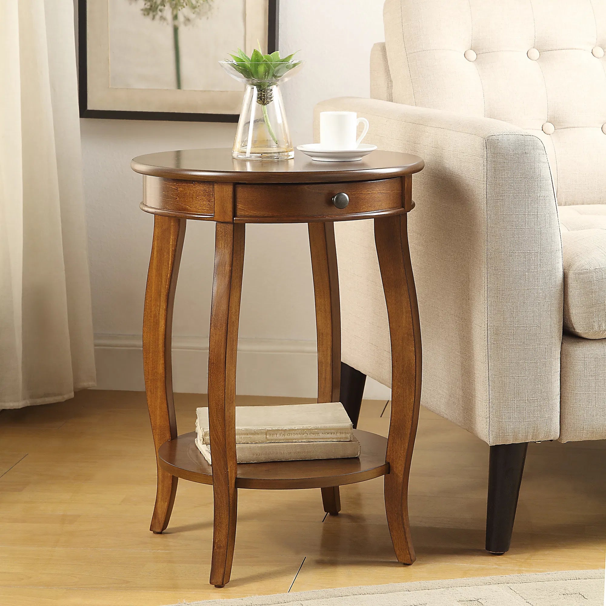 Walnut End Table with Drawer