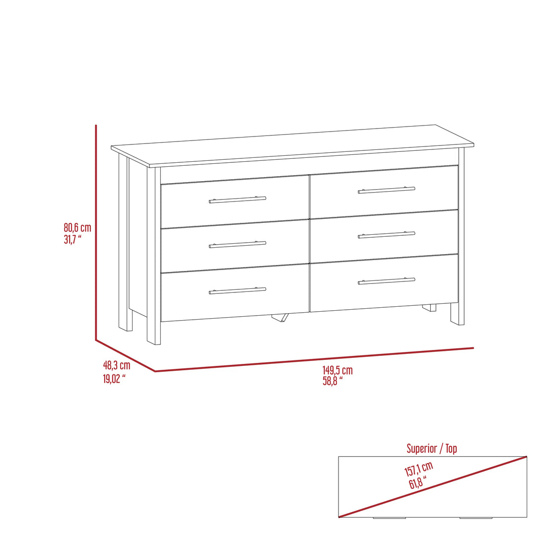 White Wezz 6-Drawer Double Dresser