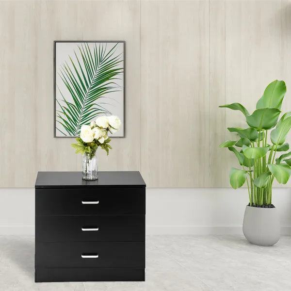 Black 3-Drawer Dresser – Wooden, Simple