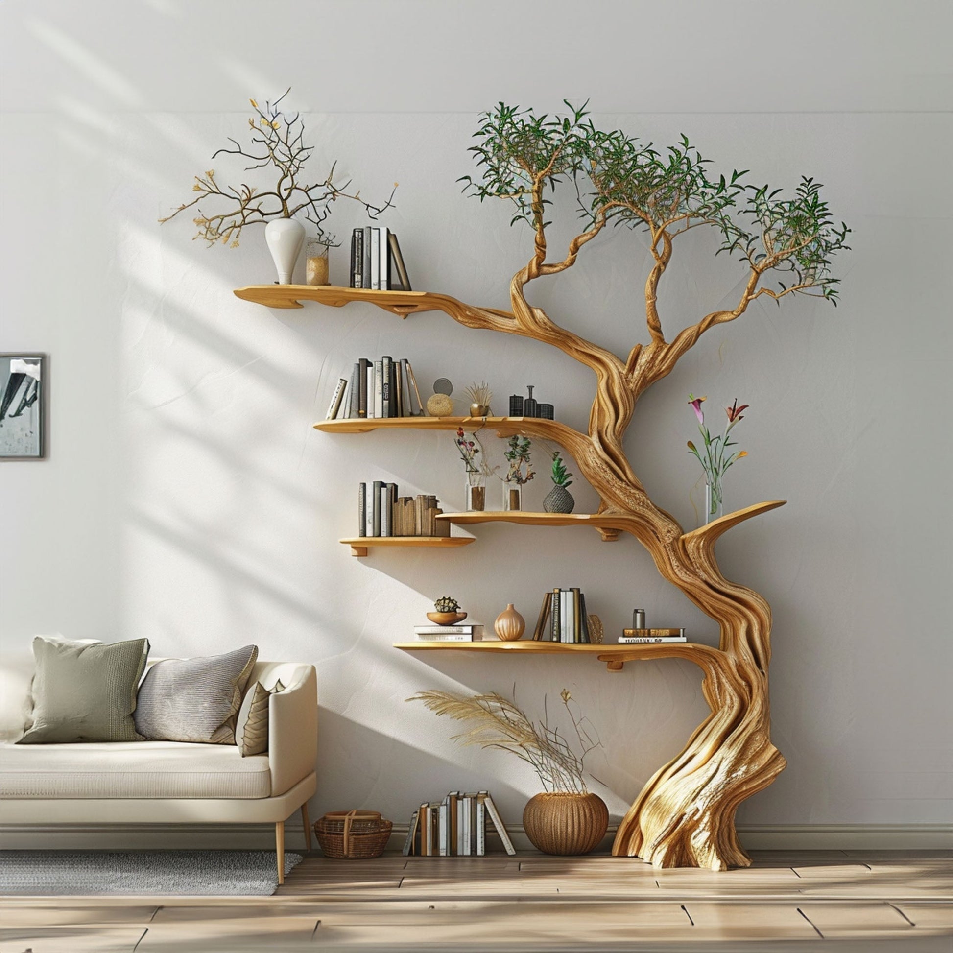 Tree Branch Shelves Solid Wood Bookcase SINLTB040