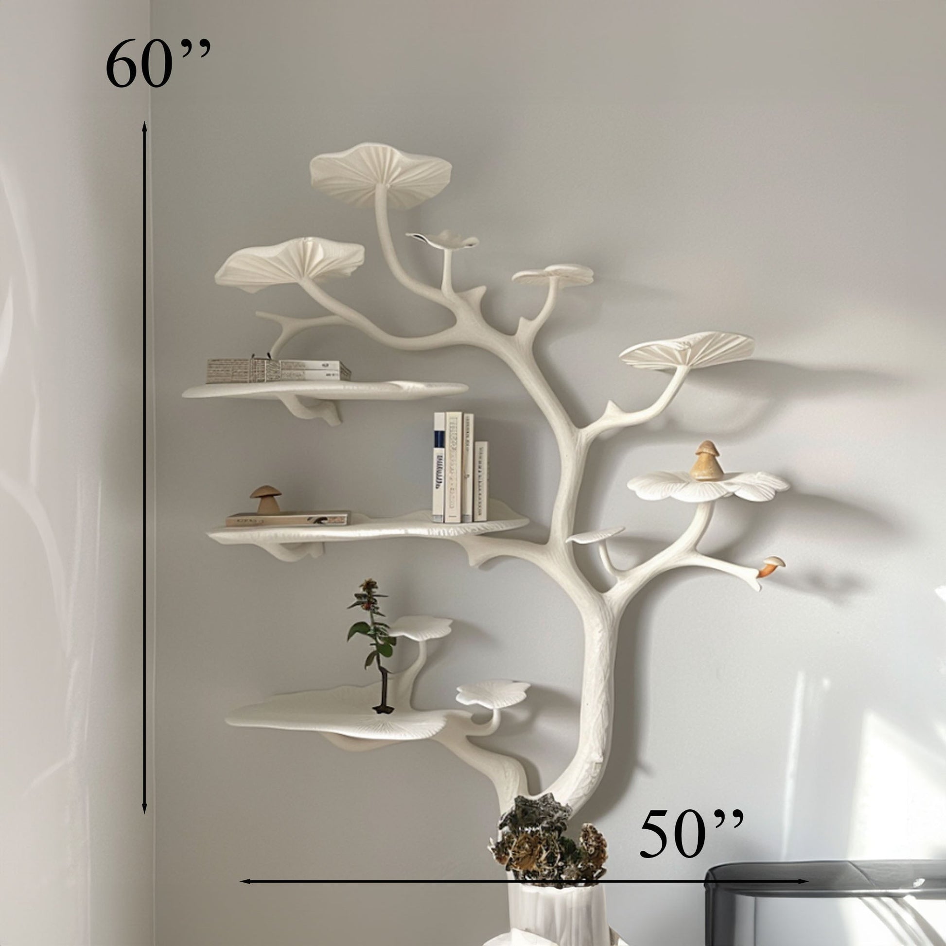 Mushroom Tree Branch Floating Shelf Clay Rustic Shelf SINLTB012