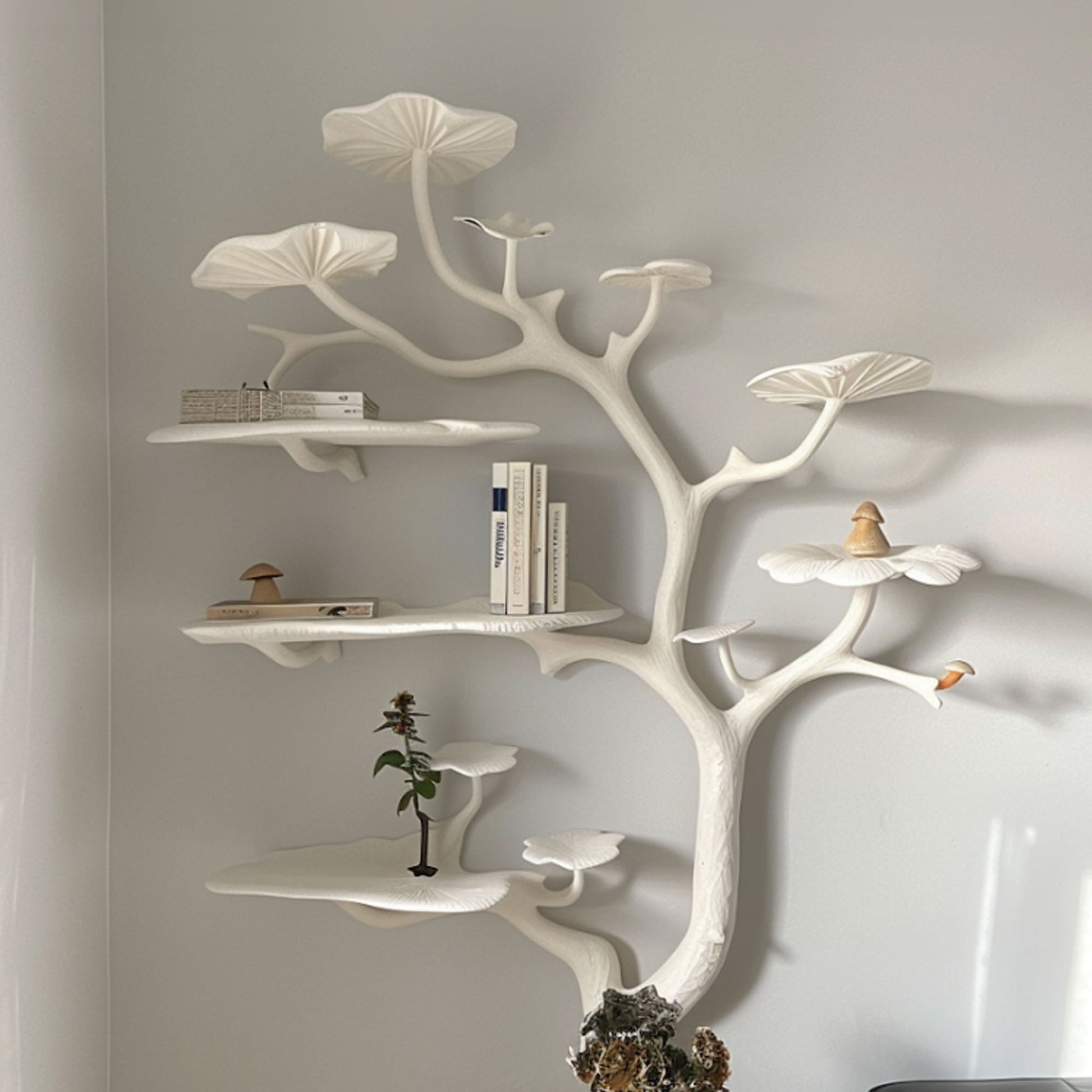 Mushroom Tree Branch Floating Shelf Clay Rustic Shelf SINLTB012