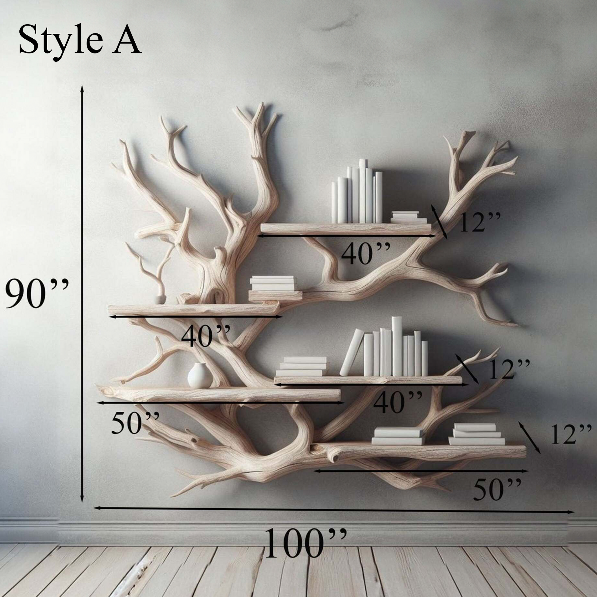 Tree Bookshelf Driftwood Rustic Corner Wall Shelf SINLTBS006