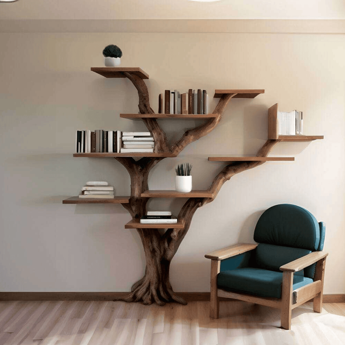 Tree Bookshelf Decor Solid Wood Floating Shelf SINLTB057