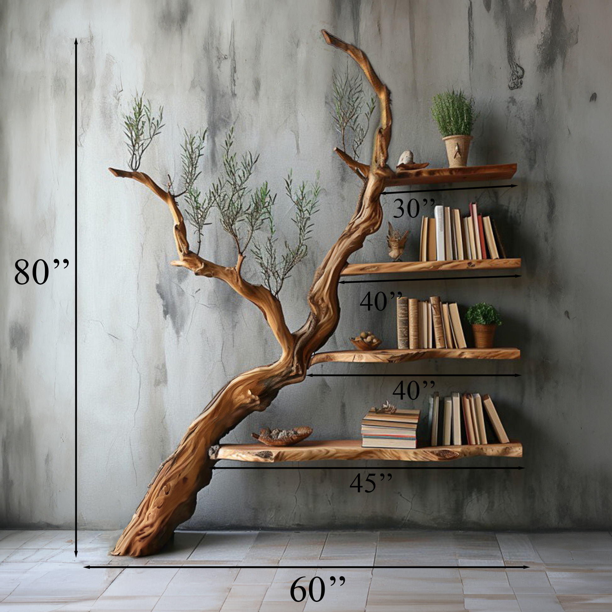 Tree Branch Shelf Solid Wood Bookcase SINLTB067