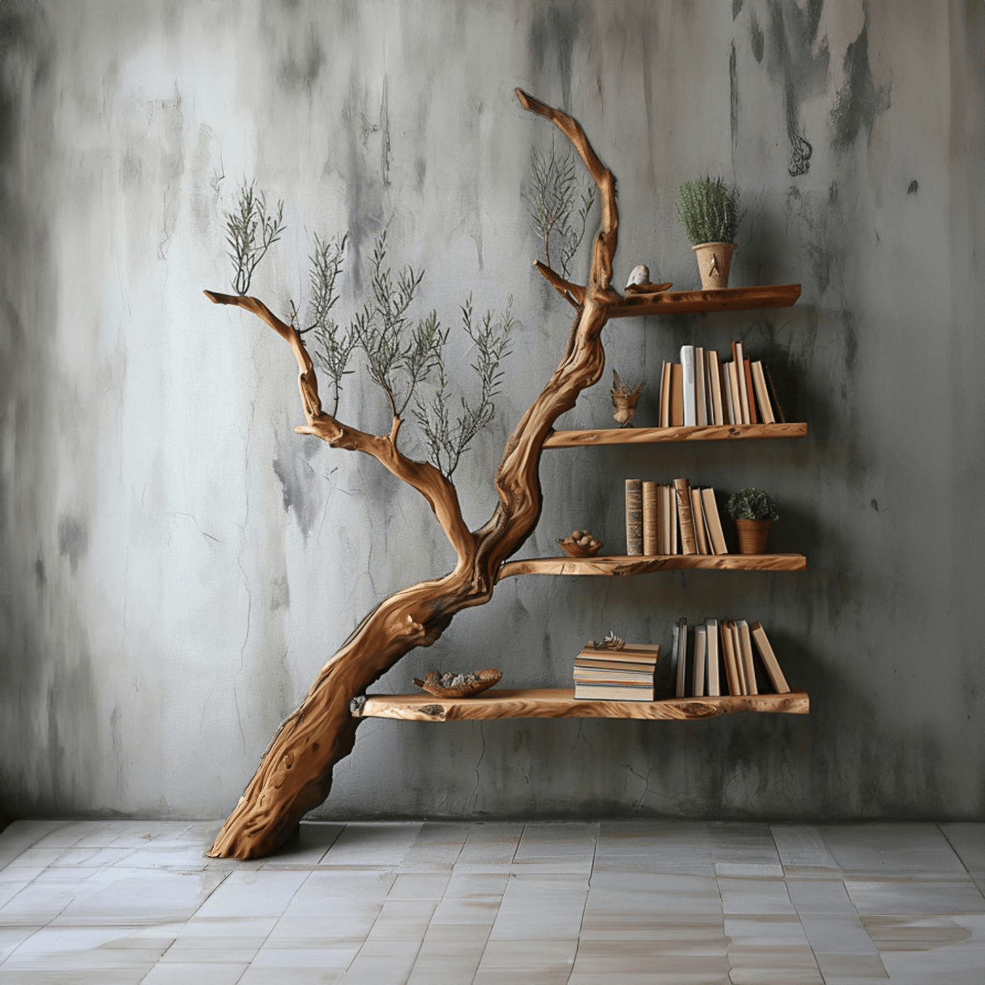 Tree Branch Shelf Solid Wood Bookcase SINLTB067