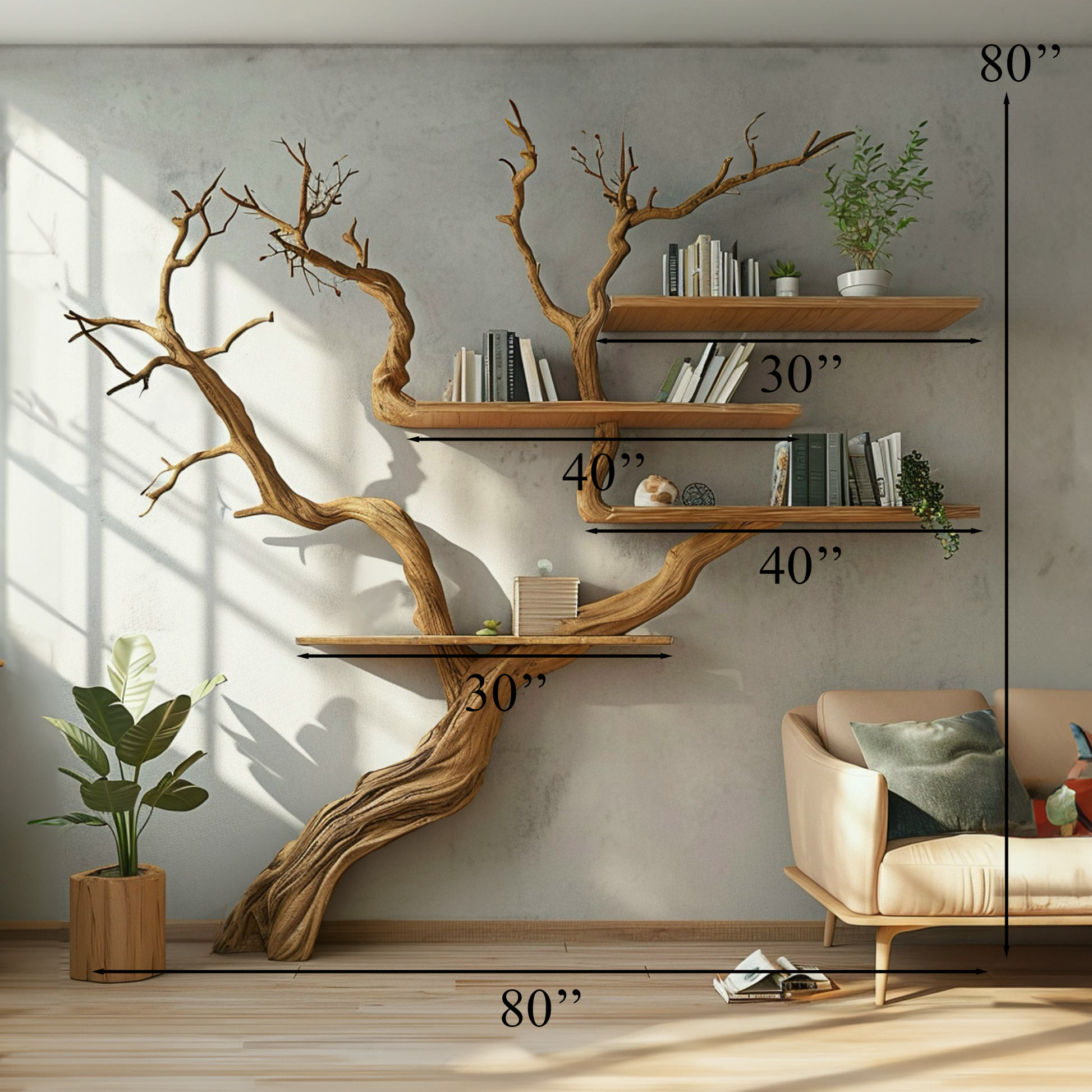 Tree Branch Shelf Wall Mount Bookshelf SINLTB066