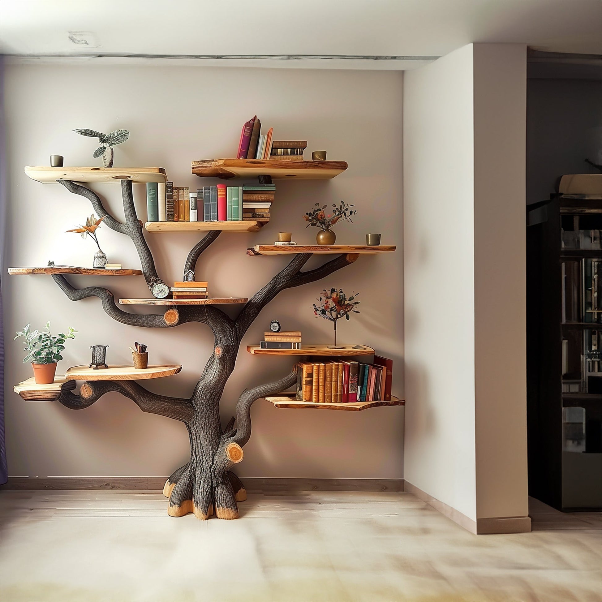 Tree Books Shelf Decor Floating Bookshelf Wall Mount SINLTB055