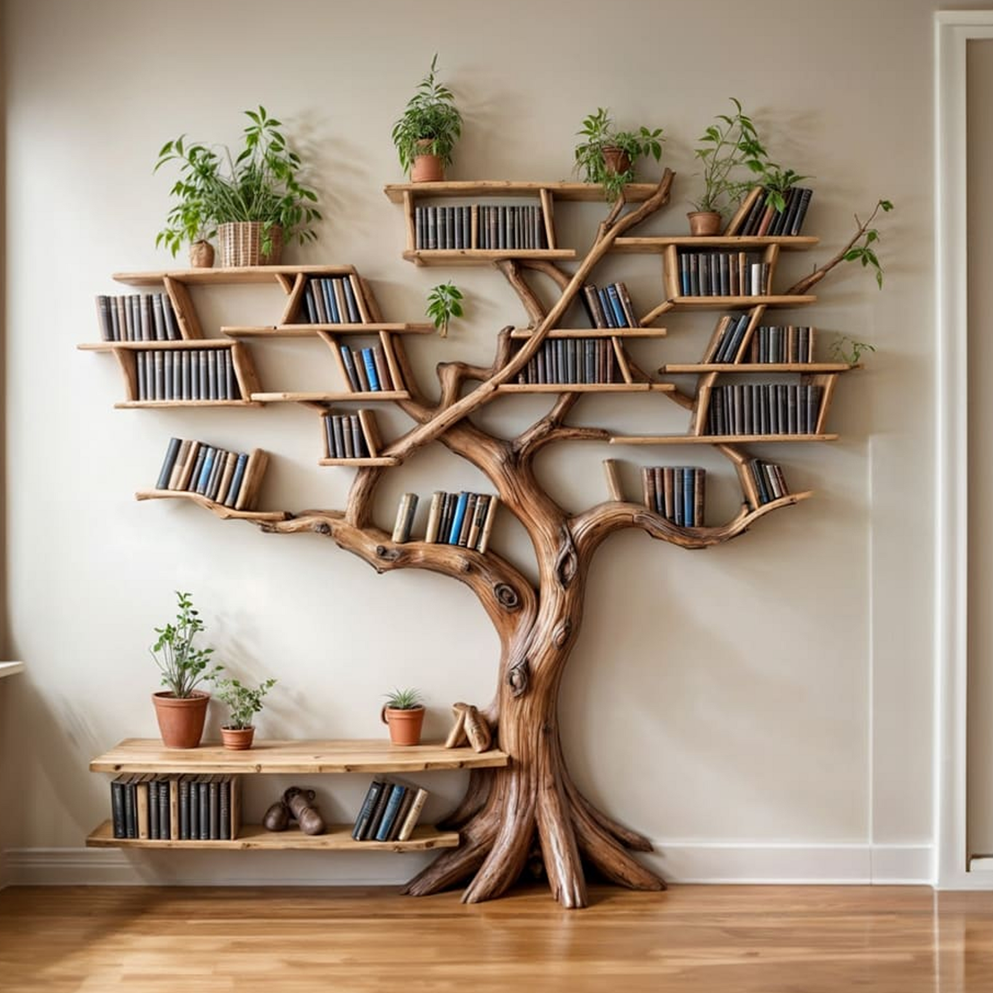 Tree Bookshelf Solid Wood Bookcase SINLTB058