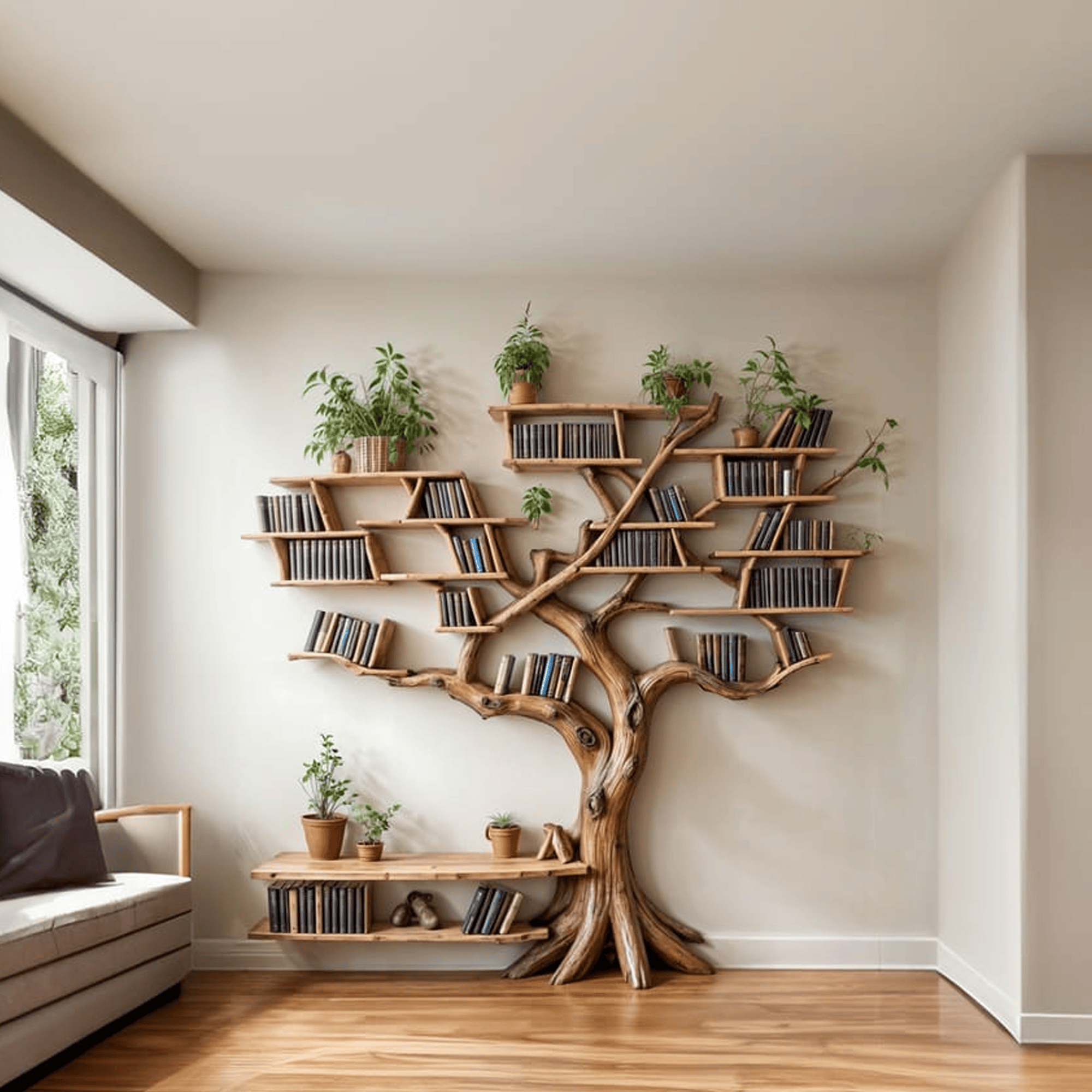 Tree Bookshelf Solid Wood Bookcase SINLTB058