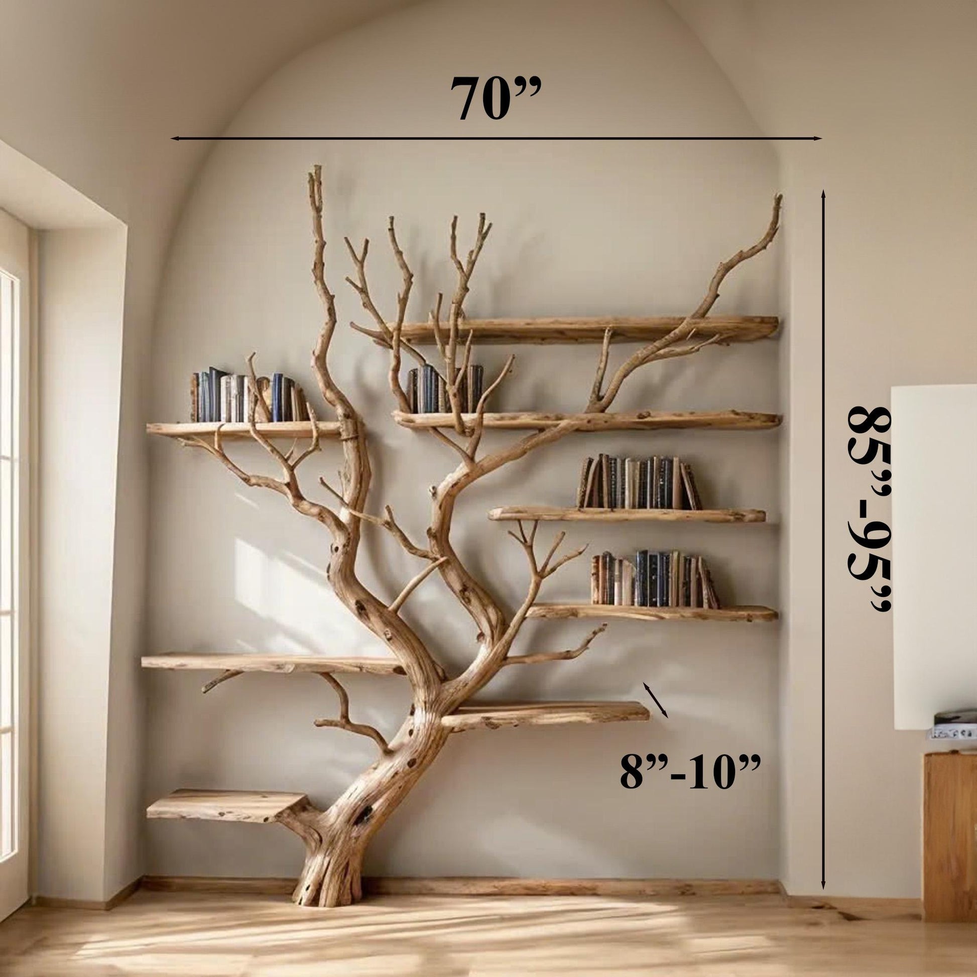 Tree Bookshelf Wall Mount Solid Wood Bookcase SINLTB073