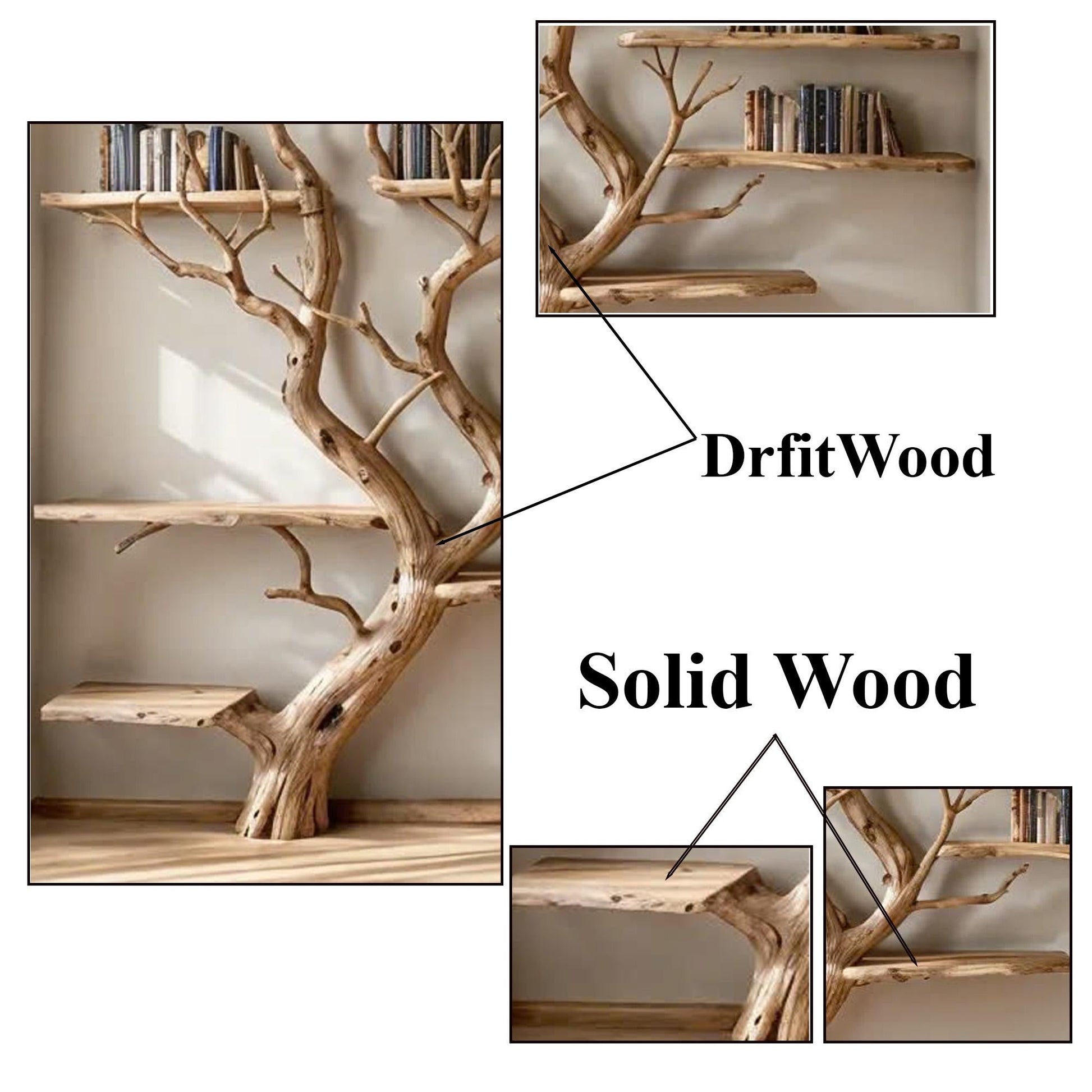 Tree Bookshelf Wall Mount Solid Wood Bookcase SINLTB073