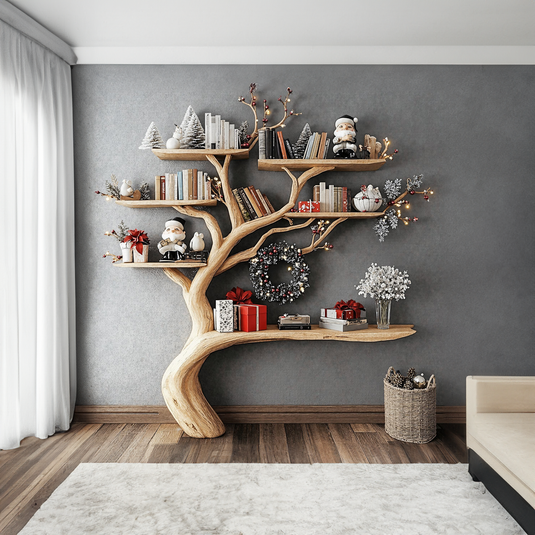 Christmas Tree Branch Shelf Xmas Floating Bookshelf Christmas Gift SINLCM006