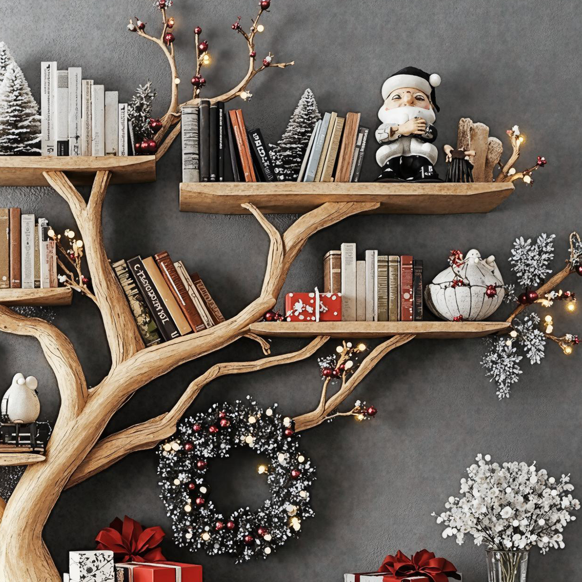 Christmas Tree Branch Shelf Xmas Floating Bookshelf Christmas Gift SINLCM006