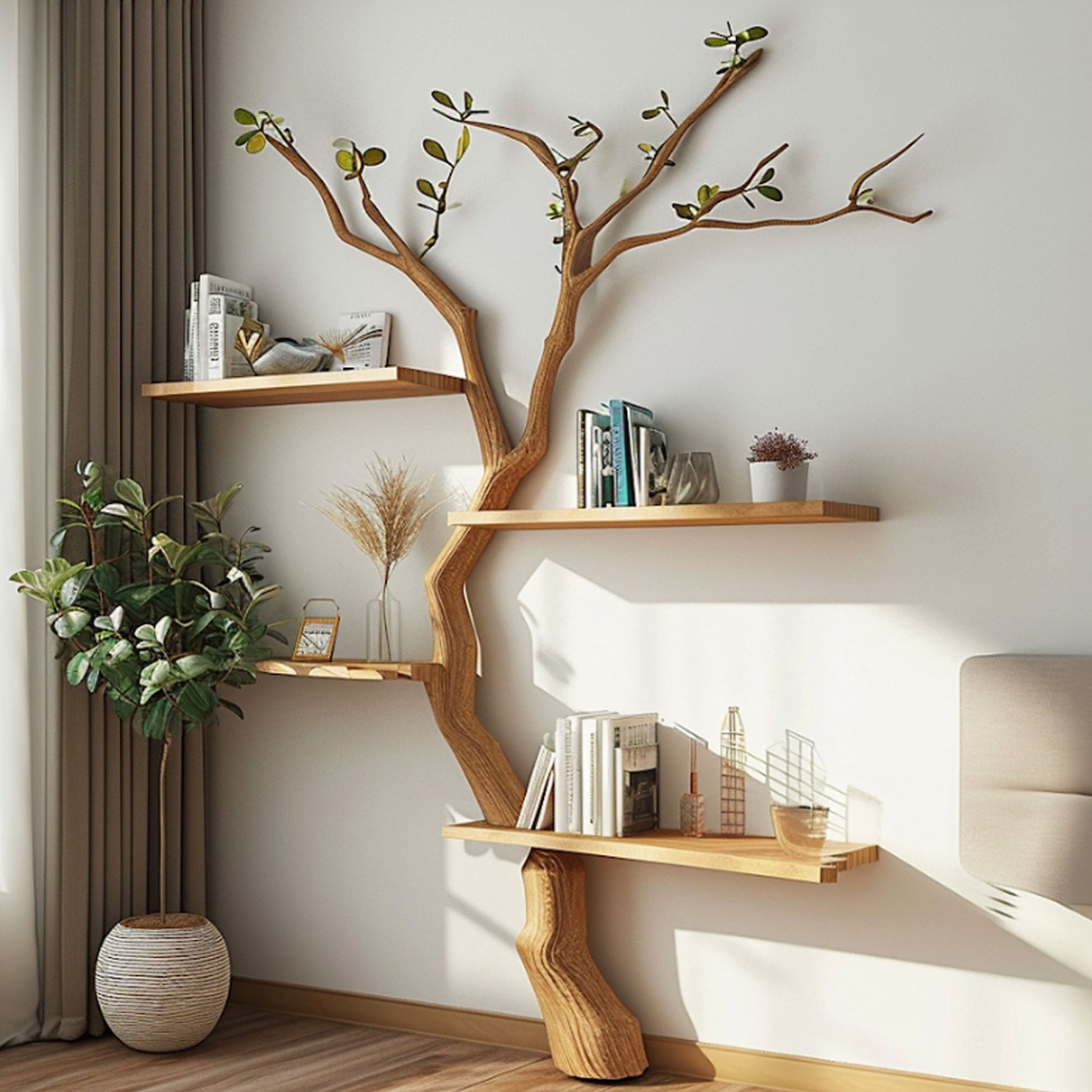 Tree Branch Floating Shelves Custom Bookcase SINLTB038