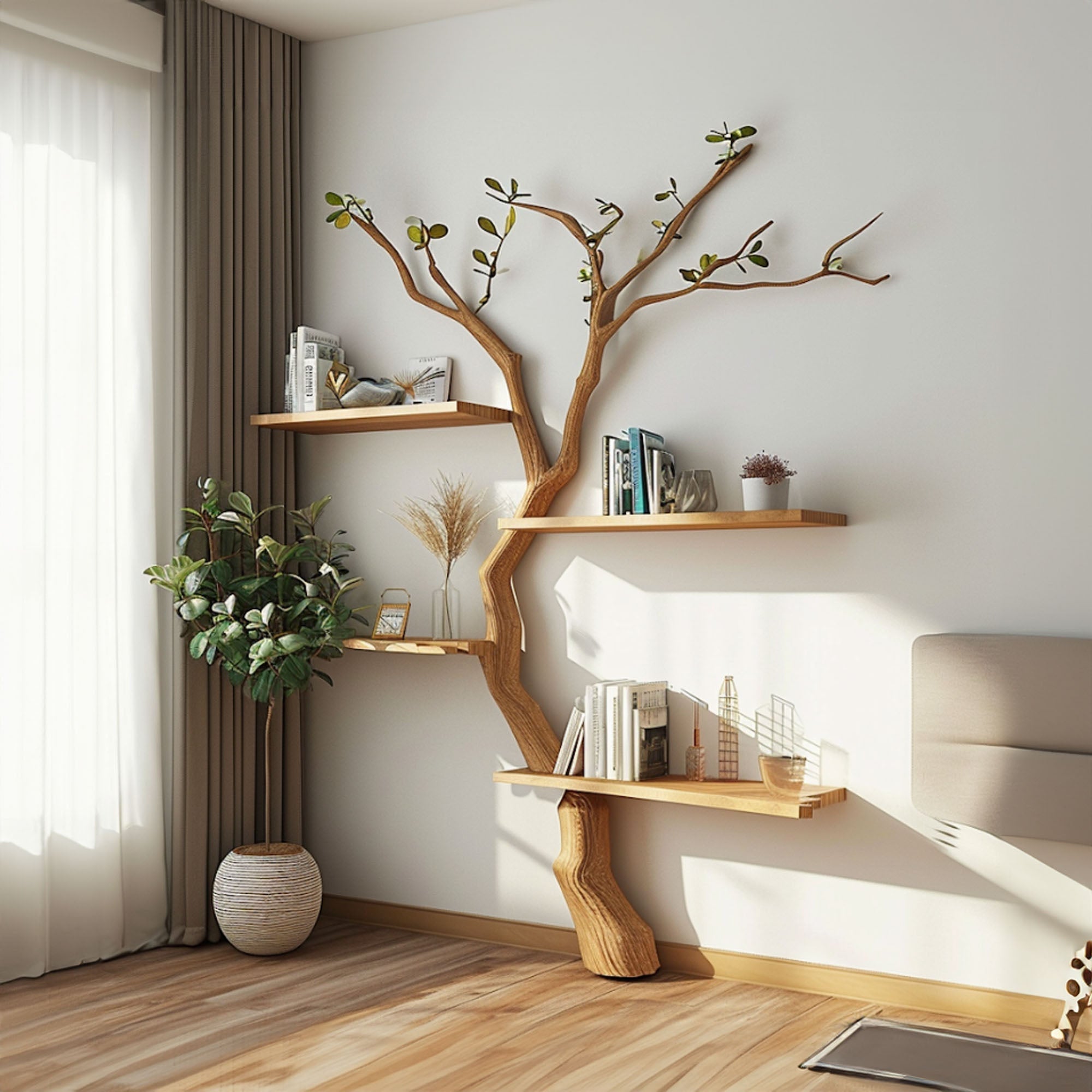 Tree Branch Floating Shelves Custom Bookcase SINLTB038