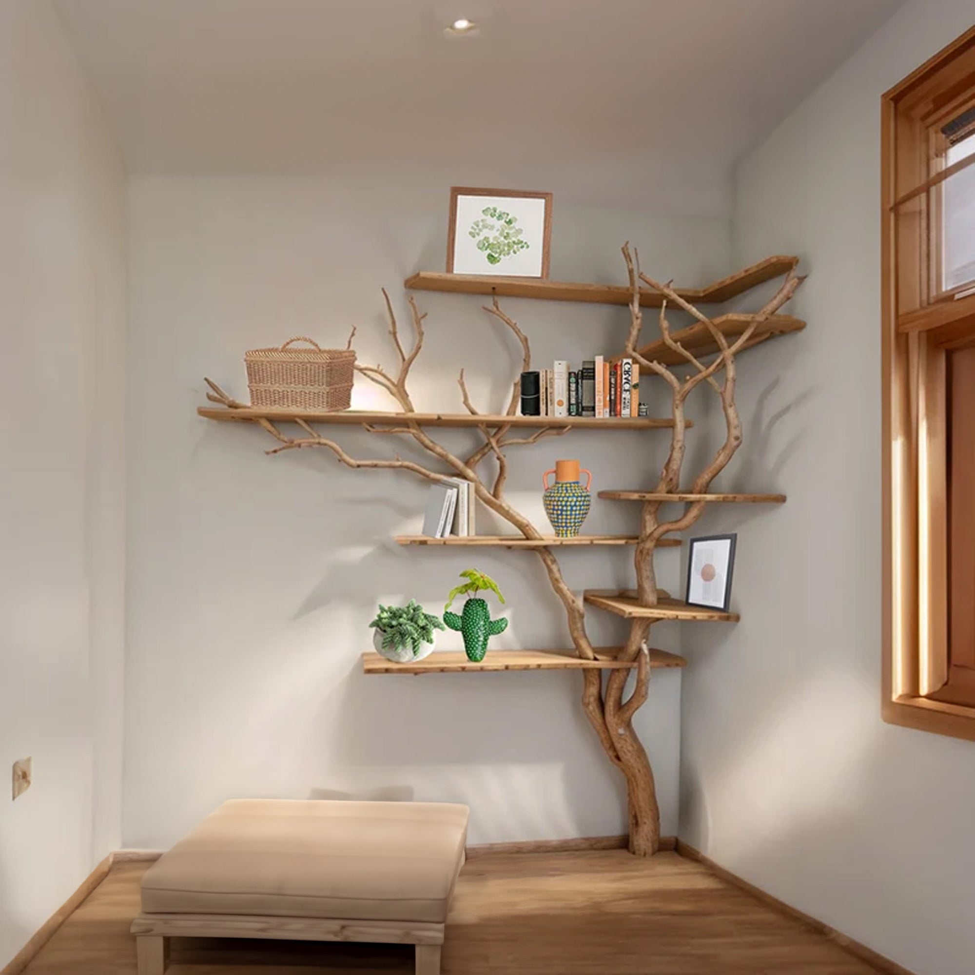 Driftwood Branch Wall-Mounted Bookshelf