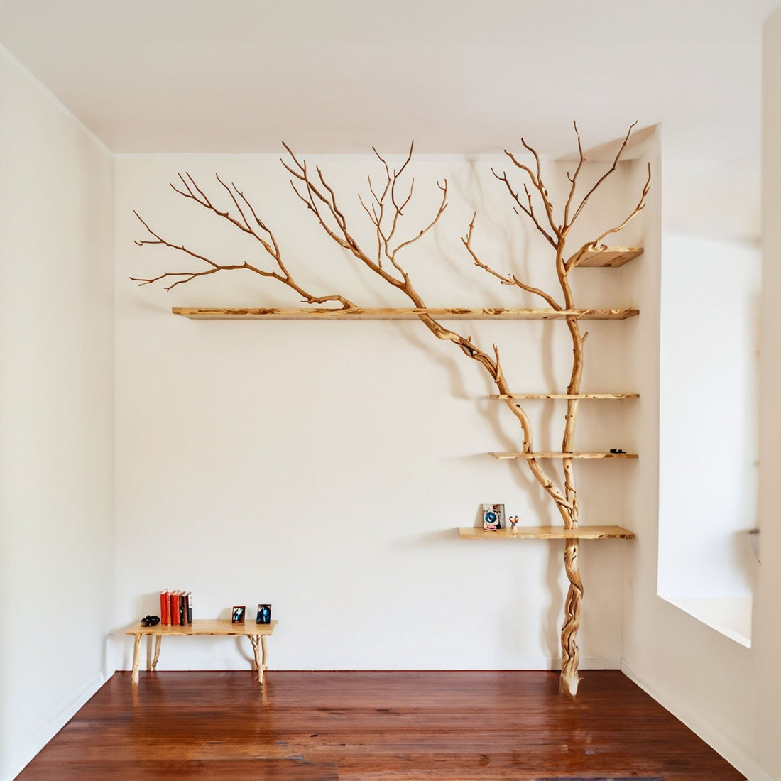 Solid Wood Tree Branch Floating Shelf