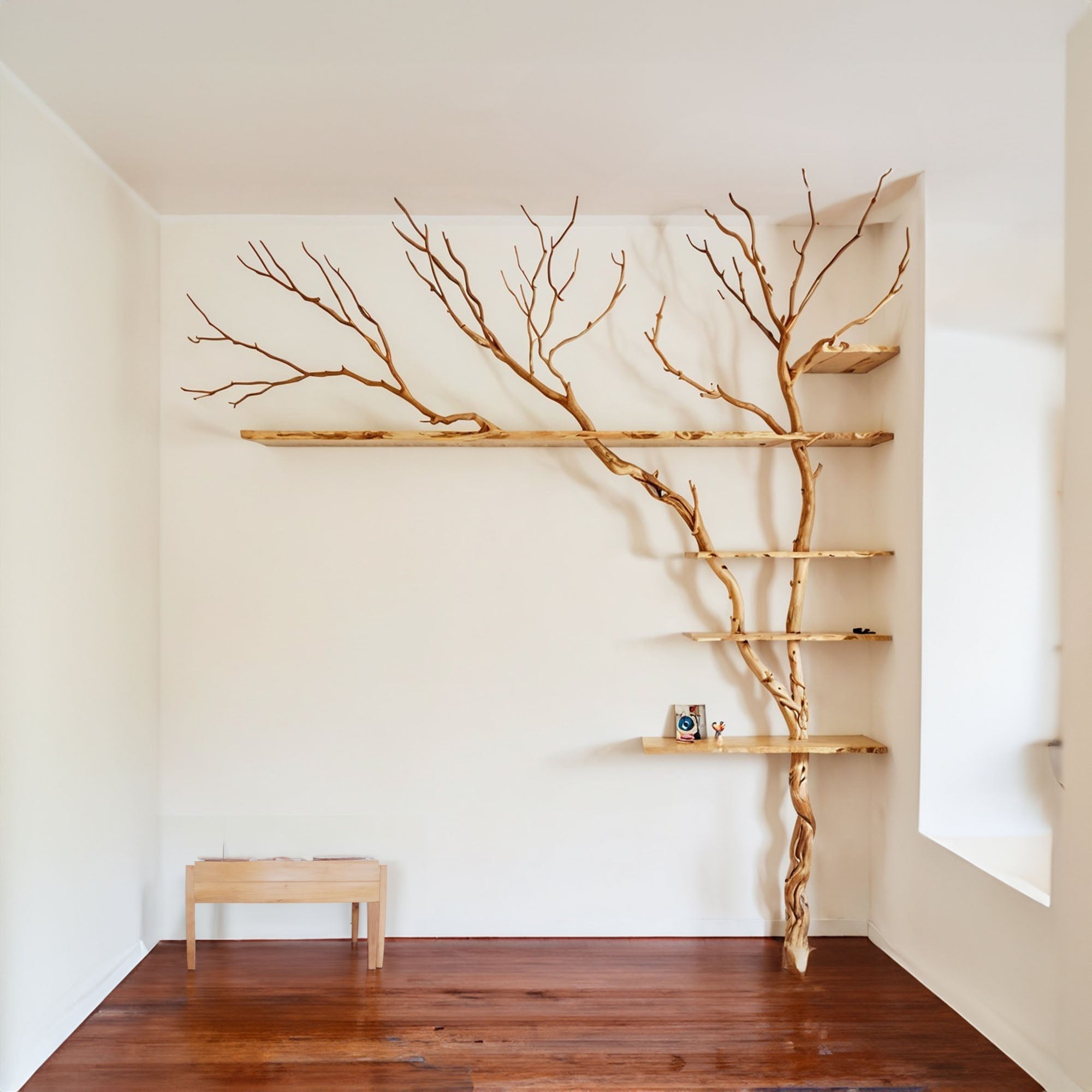 Solid Wood Tree Branch Floating Shelf