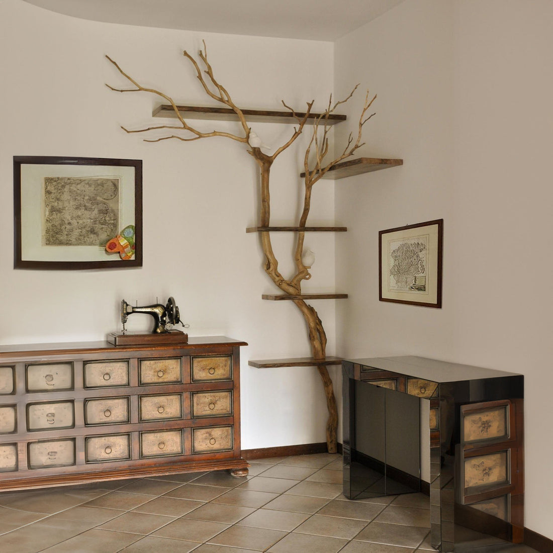 Wooden Tree Branch Floating Shelves