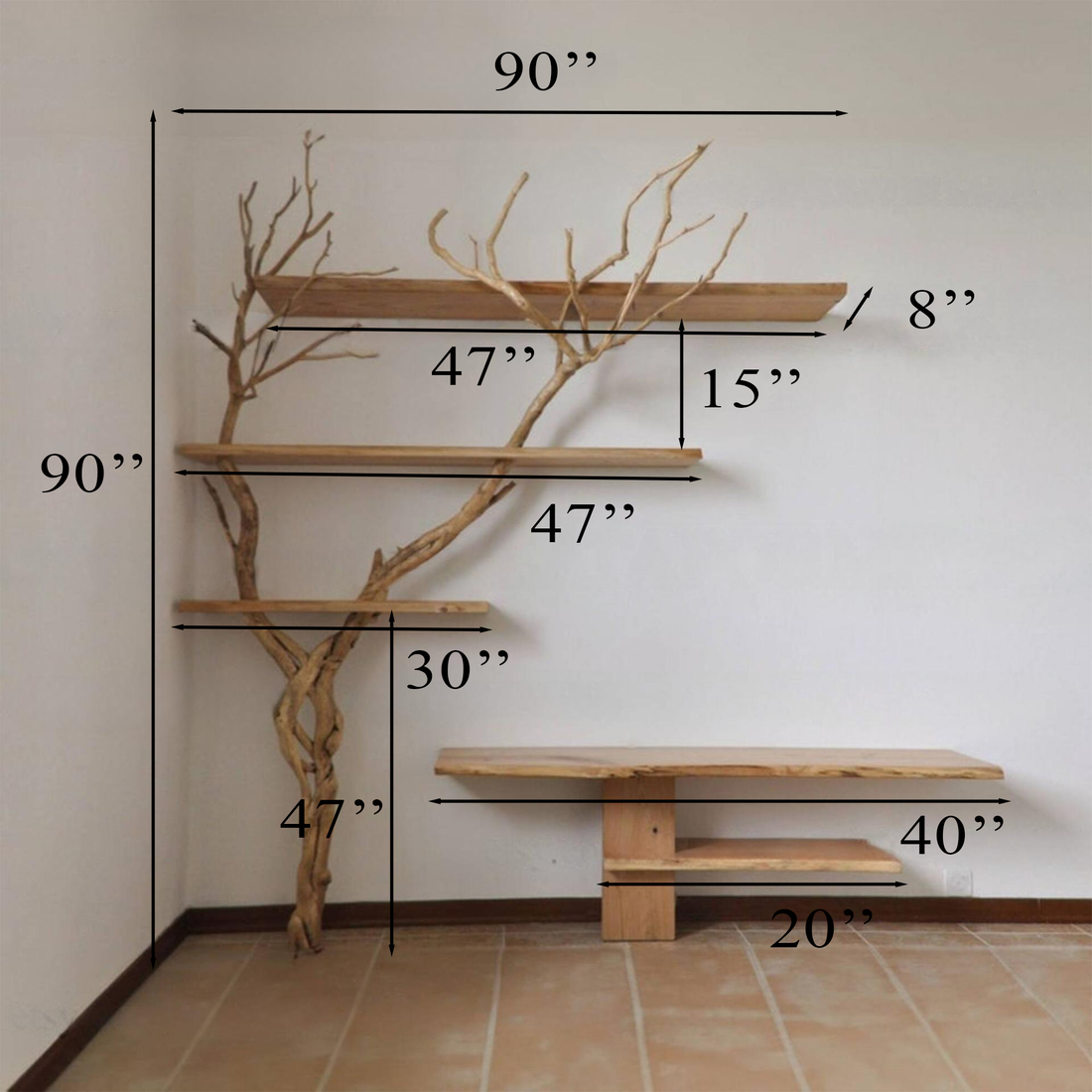 Tree Branch Floating Corner Wall Shelf