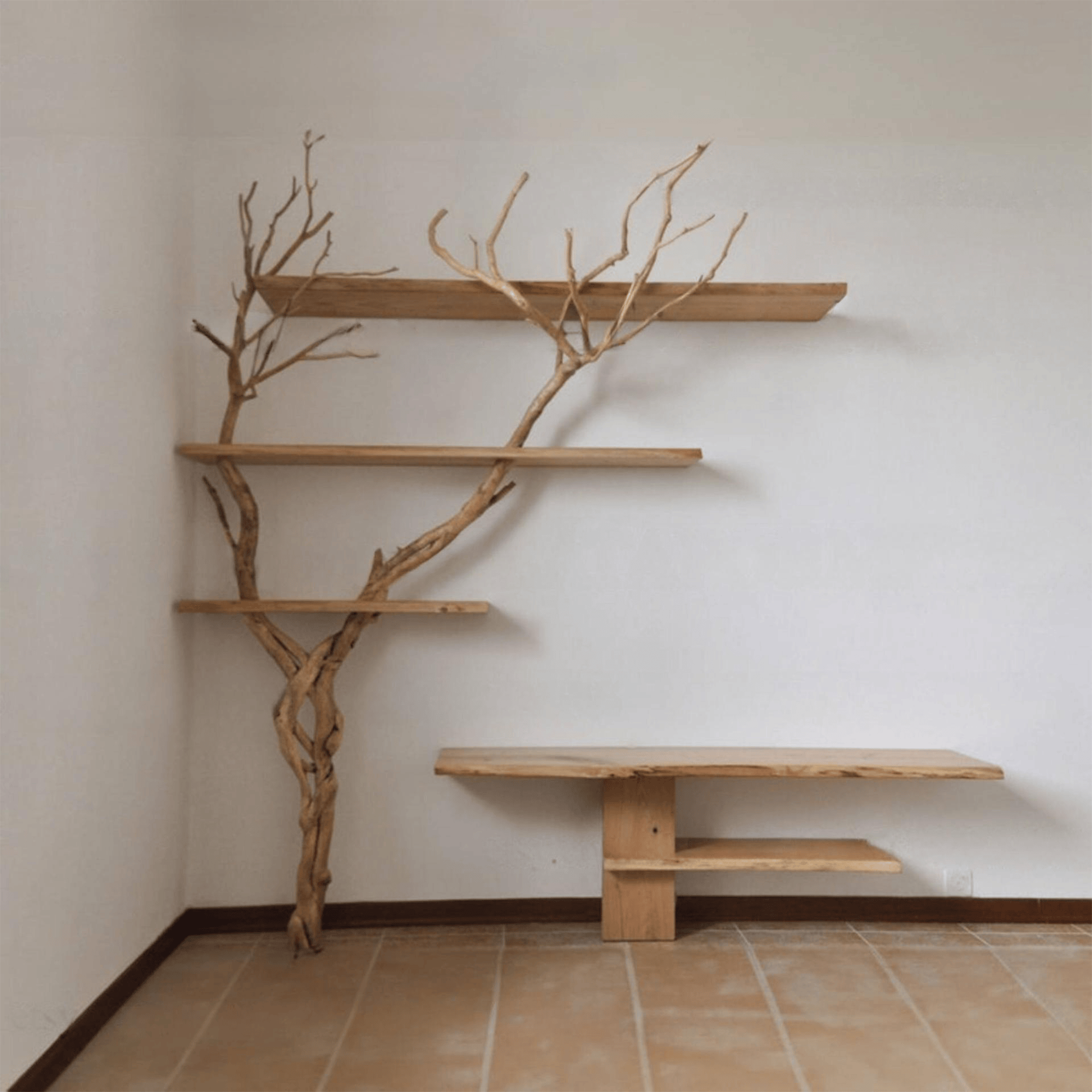 Tree Branch Floating Corner Wall Shelf