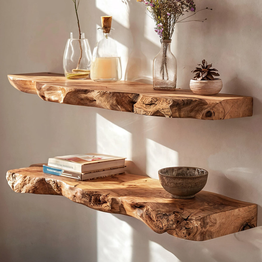 Handcrafted Live Edge Floating Wall Shelves