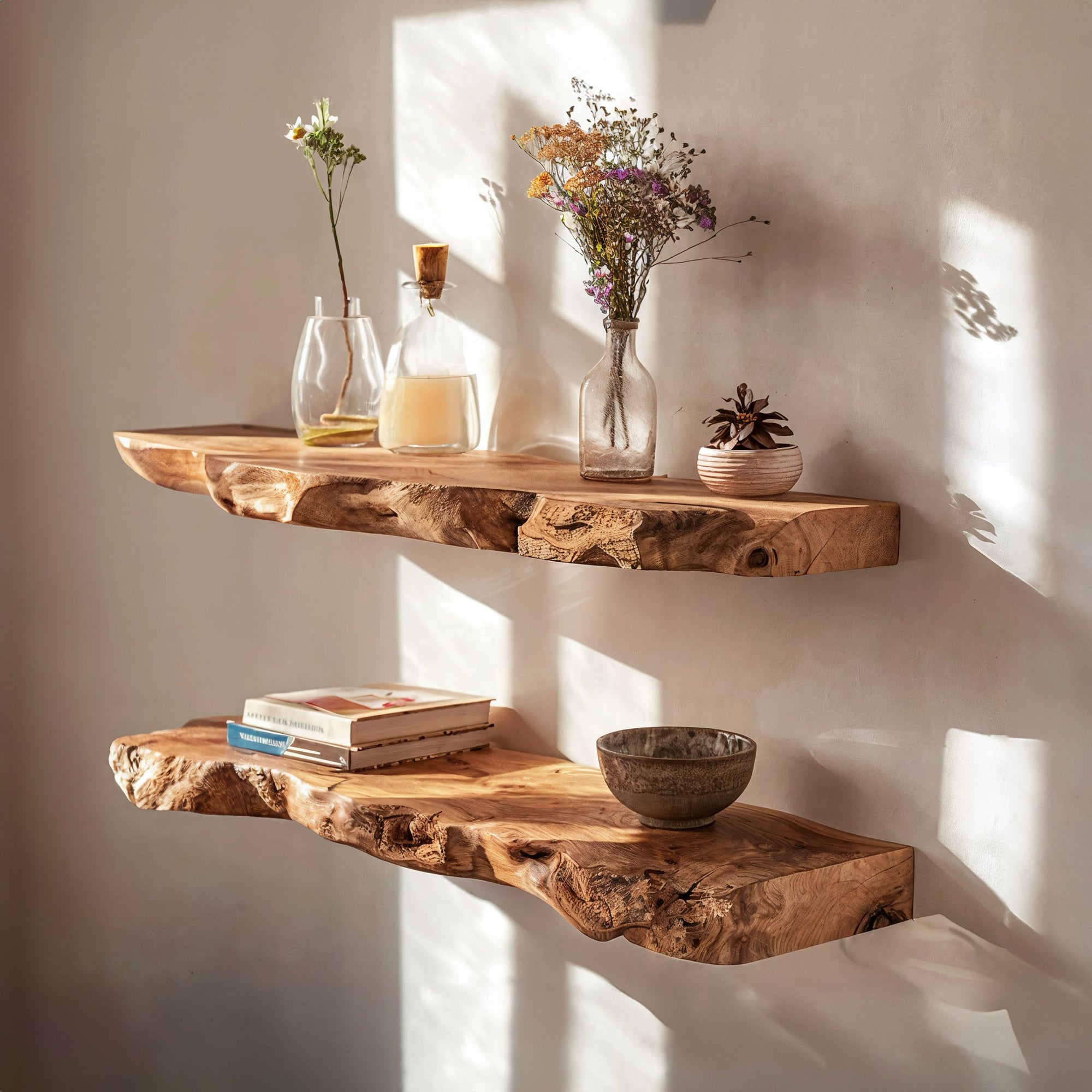 Handcrafted Live Edge Floating Wall Shelves