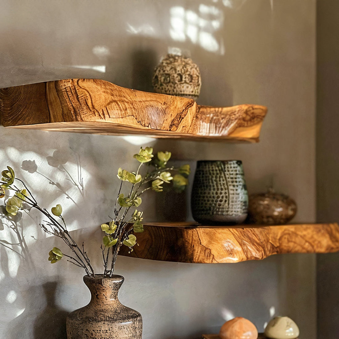 Floating Edge Walnut Shelves