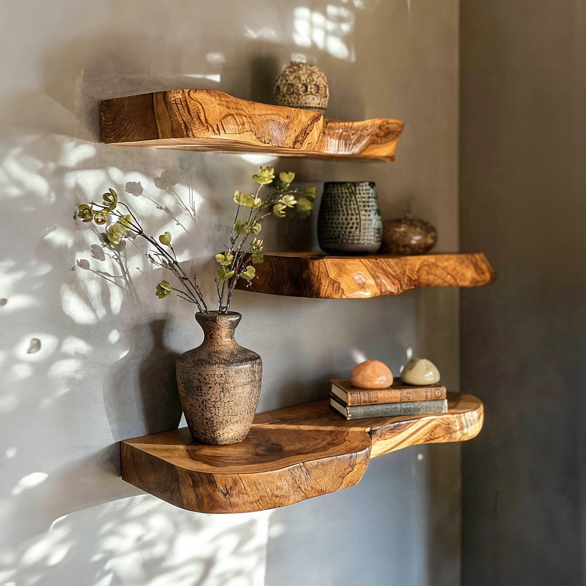 Floating Edge Walnut Shelves