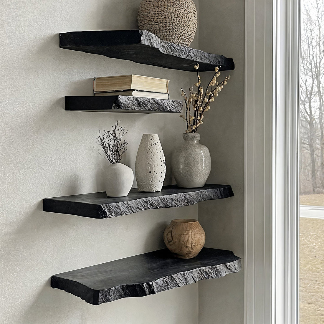 Live Edge Black Shelves for Home Decor