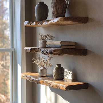 Walnut Floating Shelves with Live Edge