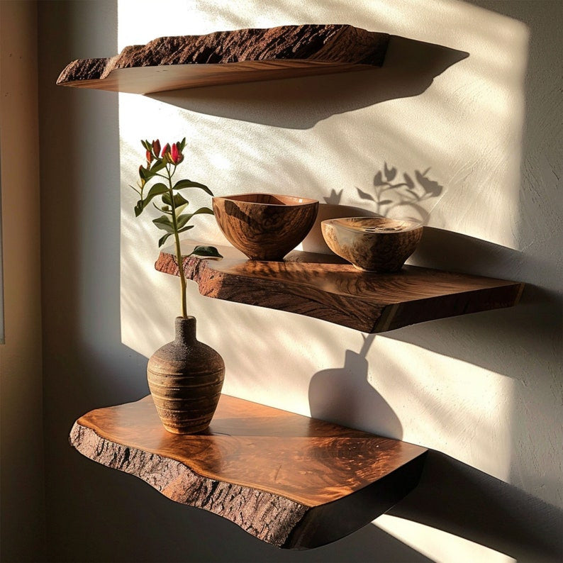 Floating Live Edge Wall Shelves