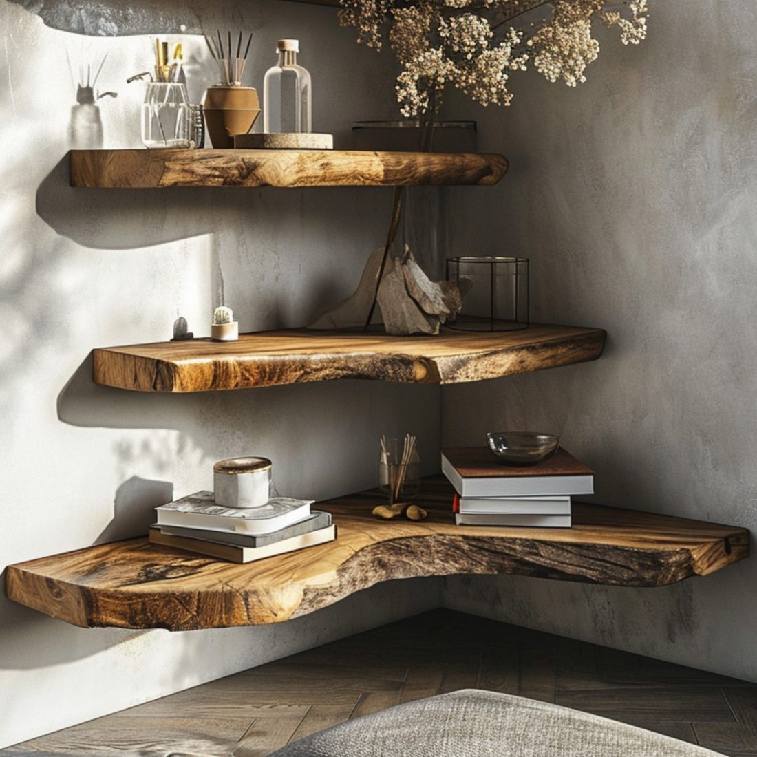 Farmhouse-Style Live Edge Shelves