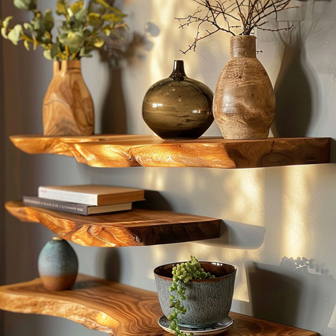 Walnut Floating Shelf with Live Edge