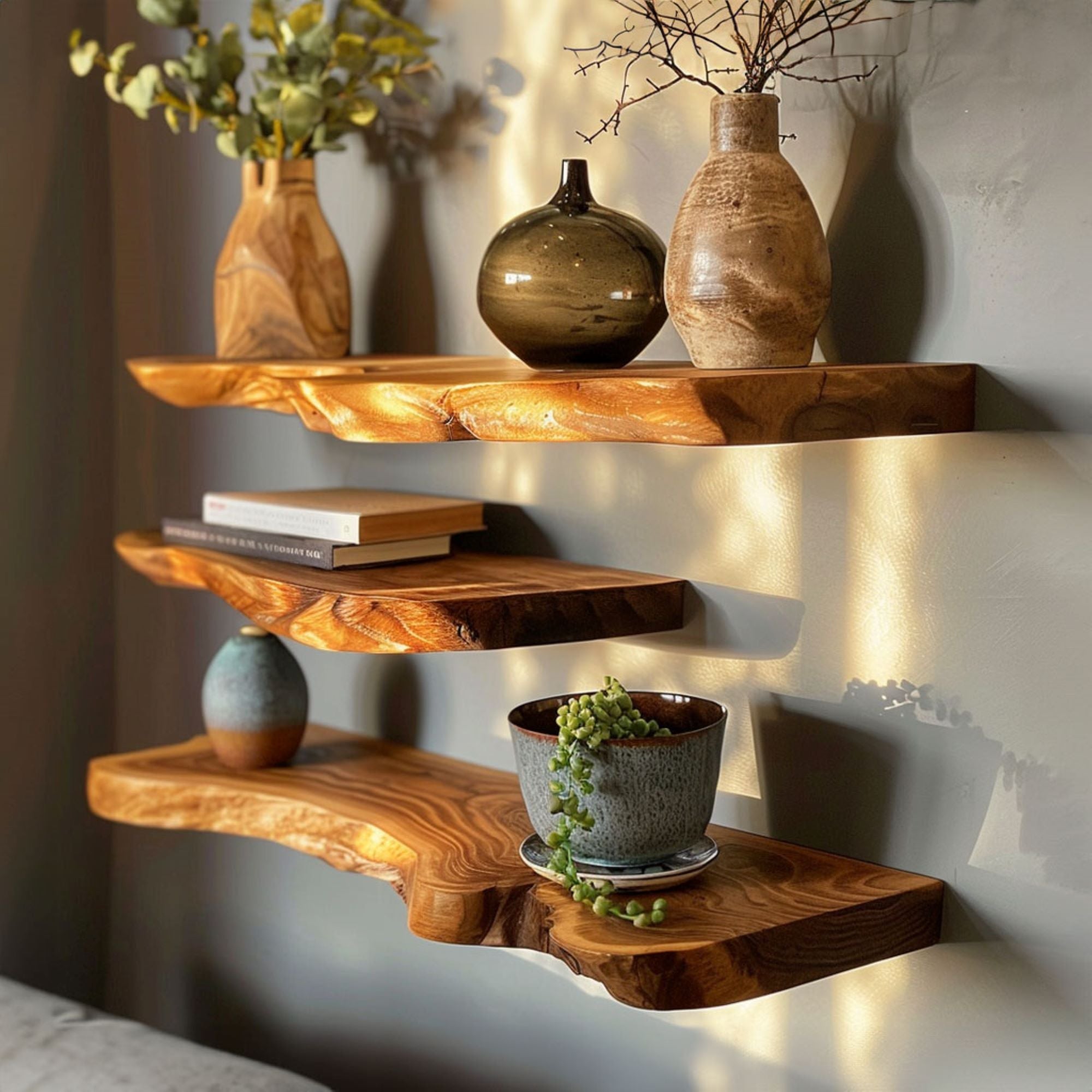 Walnut Floating Shelf with Live Edge